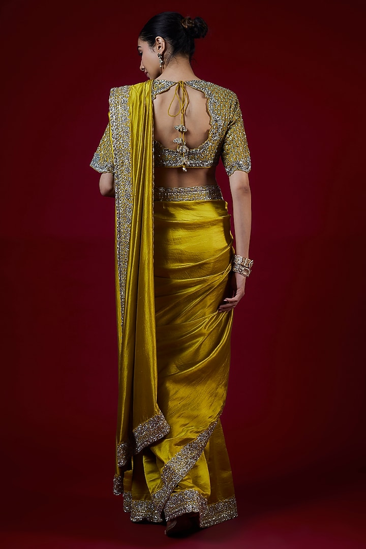 Mustard Silk Zari Embroidered Bridal Saree Set by Jayanti Reddy at Pernia's Pop Up Shop
