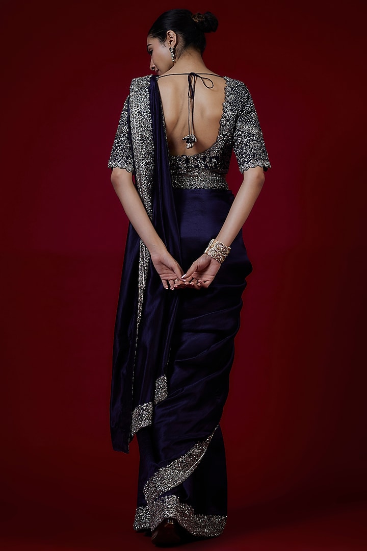 Purple Silk Zari Embroidered Bridal Saree Set by Jayanti Reddy at Pernia's Pop Up Shop