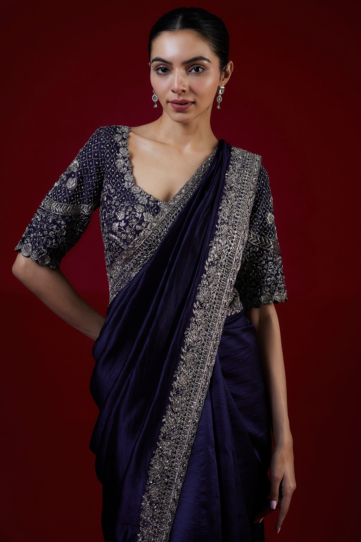 Buy Purple Dupion Silk Embroidered Zardozi Floral Saree With Jacket Blouse  For Women by JAYANTI REDDY Online at Aza Fashions.