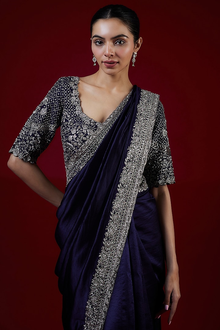 Purple Silk Zari Embroidered Bridal Saree Set by Jayanti Reddy at Pernia's Pop Up Shop