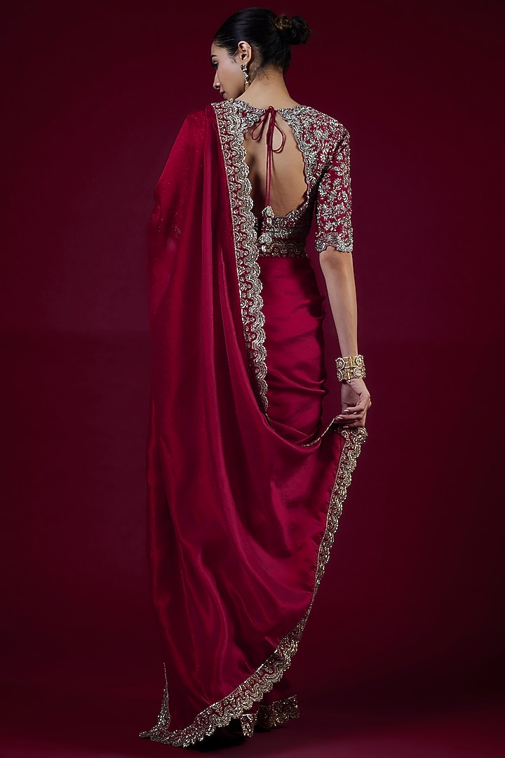 Red Silk Zari Embroidered Bridal Saree Set by Jayanti Reddy at Pernia's Pop Up Shop