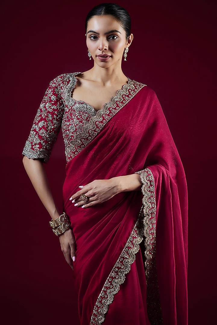 Red Silk Zari Embroidered Bridal Saree Set by Jayanti Reddy at Pernia's Pop Up Shop