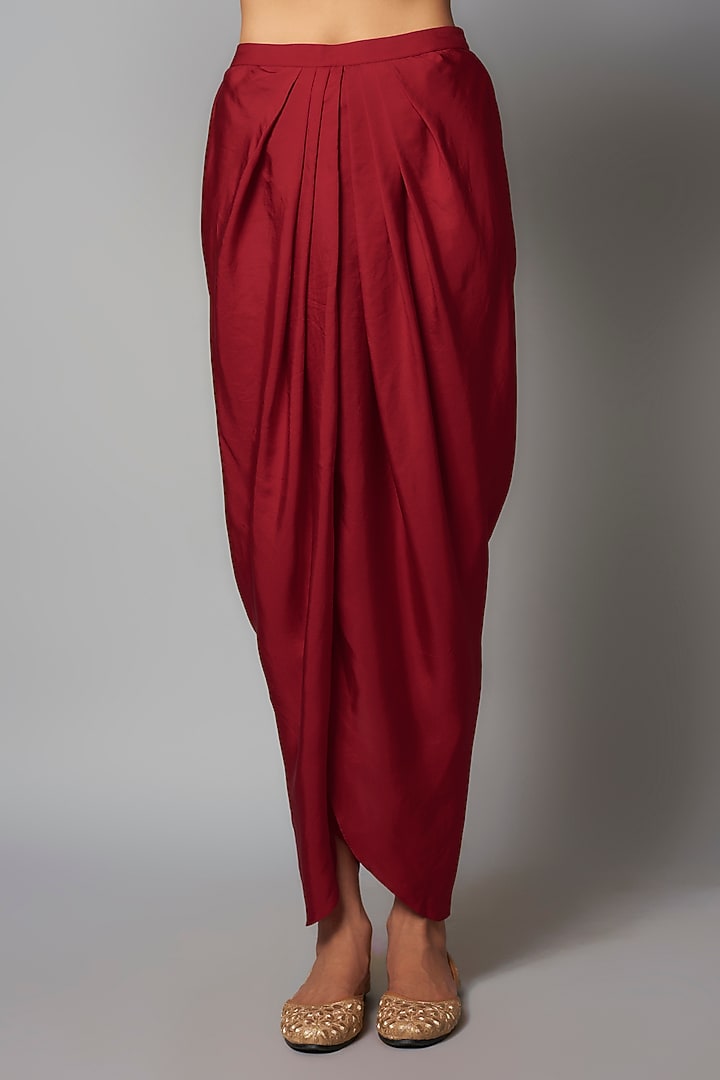 Red Silk Zardosi Embroidered Tunic Set by Jayanti Reddy at Pernia's Pop Up Shop