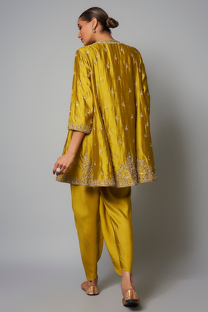 Yellow Silk Zardosi Embroidered Tunic Set by Jayanti Reddy at Pernia's Pop Up Shop