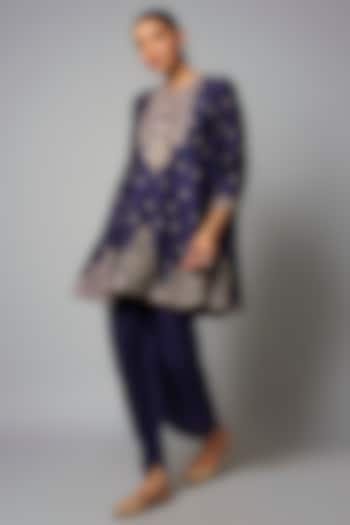 Purple Silk Zardosi Embroidered Tunic Set by Jayanti Reddy at Pernia's Pop Up Shop