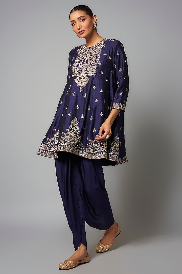 Purple Silk Zardosi Embroidered Tunic Set by Jayanti Reddy at Pernia's Pop Up Shop