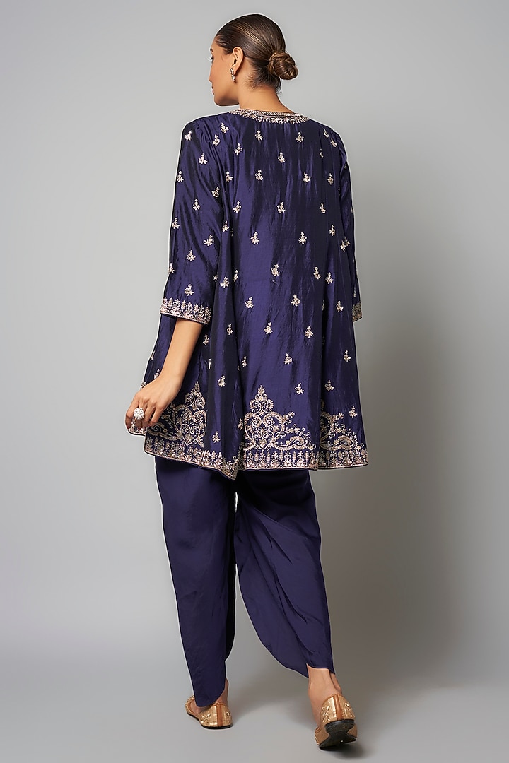 Purple Silk Zardosi Embroidered Tunic Set by Jayanti Reddy at Pernia's Pop Up Shop