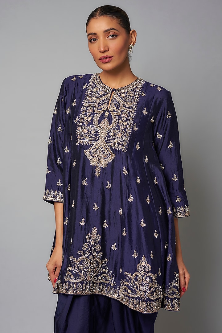 Purple Silk Zardosi Embroidered Tunic Set by Jayanti Reddy at Pernia's Pop Up Shop