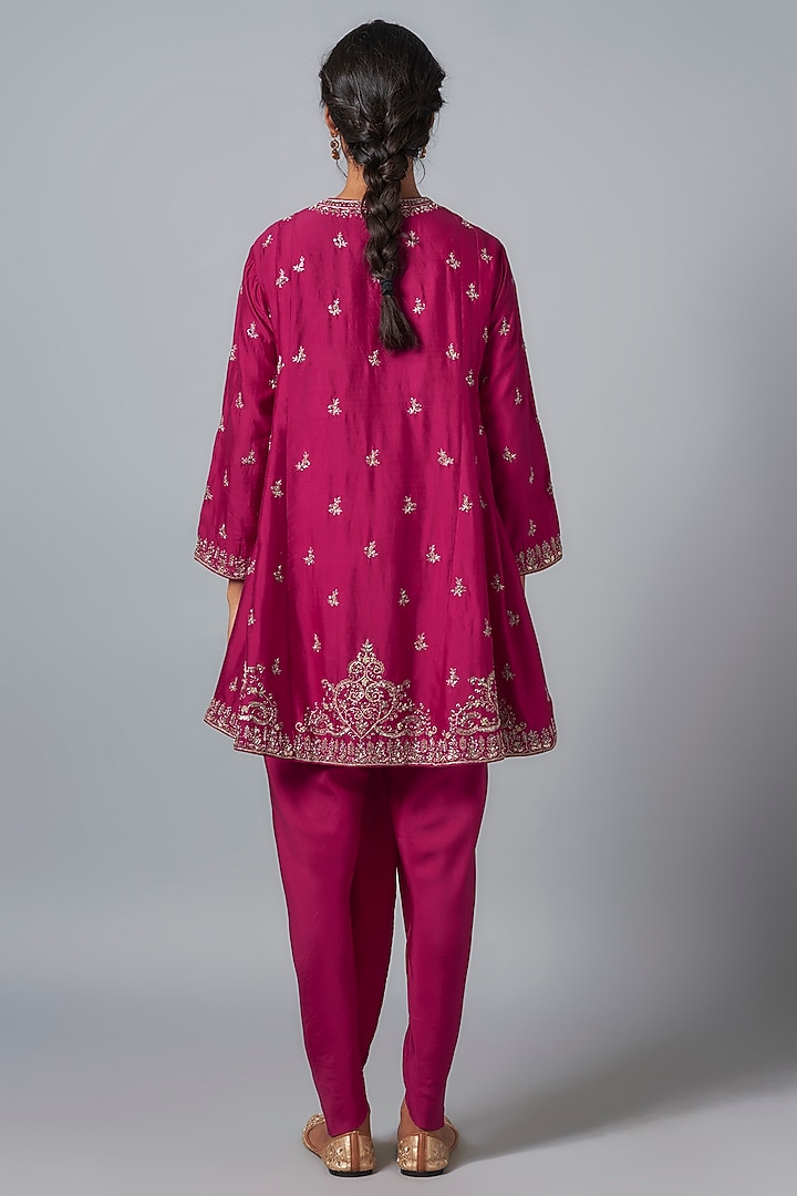 Pink Silk Zardosi Embroidered Kurta Set by Jayanti Reddy at Pernia's Pop Up Shop