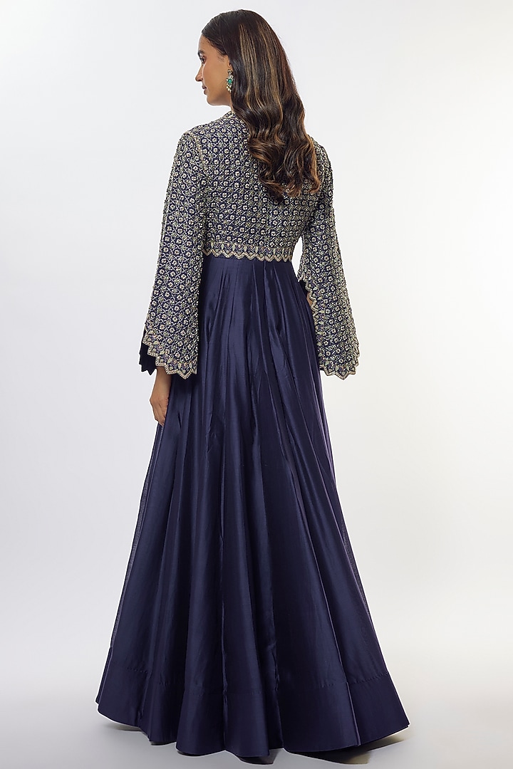 Purple Silk Zardosi Embroidered Bridal Anarkali Set by Jayanti Reddy at Pernia's Pop Up Shop