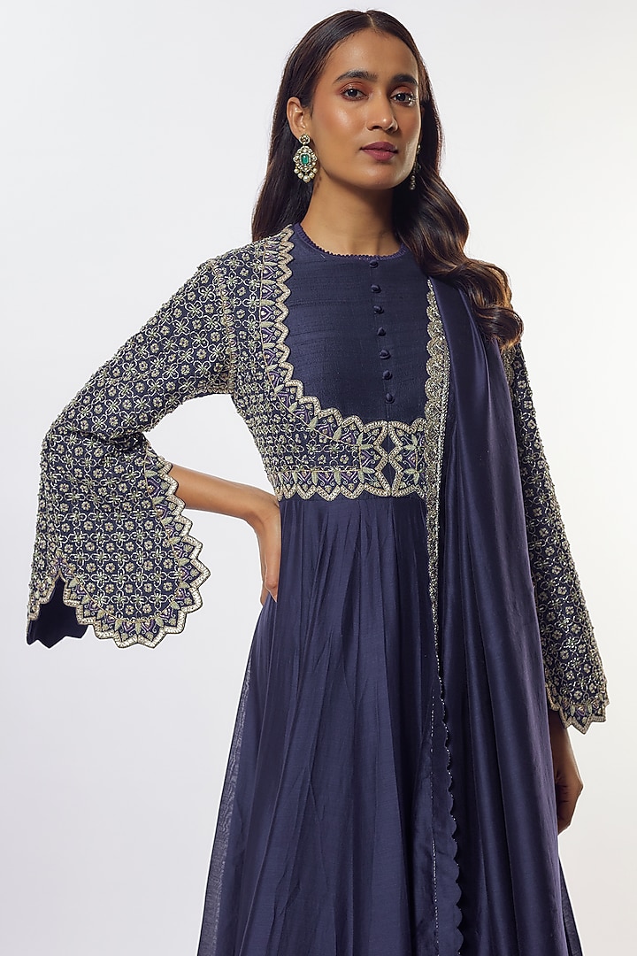 Purple Silk Zardosi Embroidered Bridal Anarkali Set by Jayanti Reddy at Pernia's Pop Up Shop
