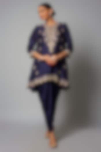 Purple Silk Zardosi Embroidered Tunic Set by Jayanti Reddy at Pernia's Pop Up Shop