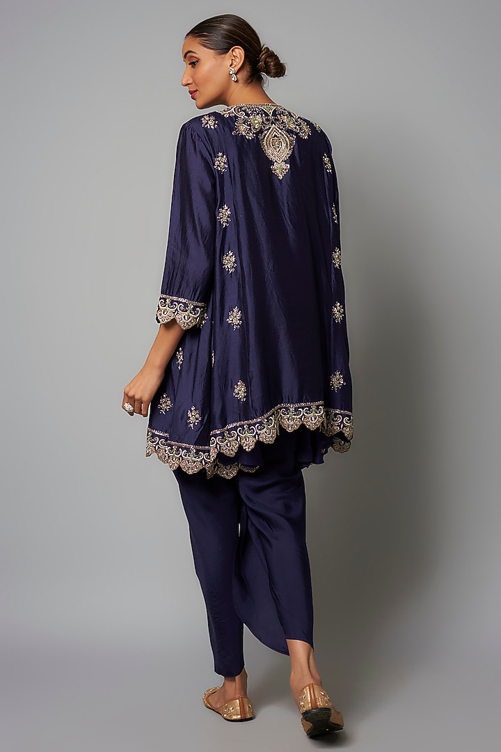Purple Silk Zardosi Embroidered Tunic Set by Jayanti Reddy at Pernia's Pop Up Shop