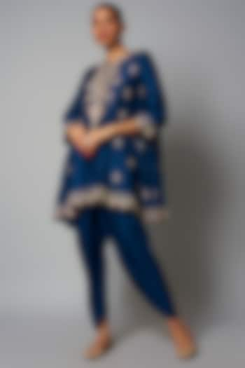 Blue Silk Zardosi Embroidered Tunic Set by Jayanti Reddy at Pernia's Pop Up Shop