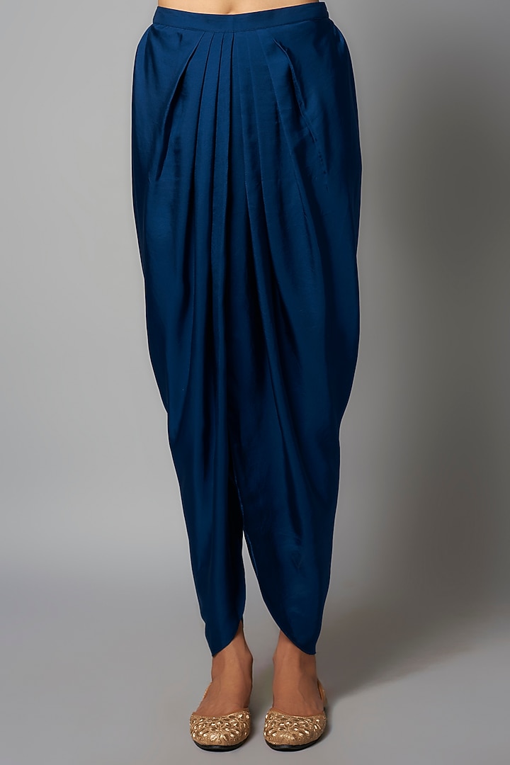 Blue Silk Zardosi Embroidered Tunic Set by Jayanti Reddy at Pernia's Pop Up Shop