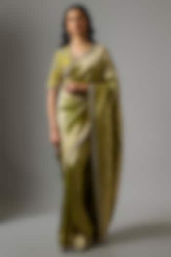 Green Banarsi Silk Zardosi Embroidered Bridal Saree Set by Jayanti Reddy at Pernia's Pop Up Shop