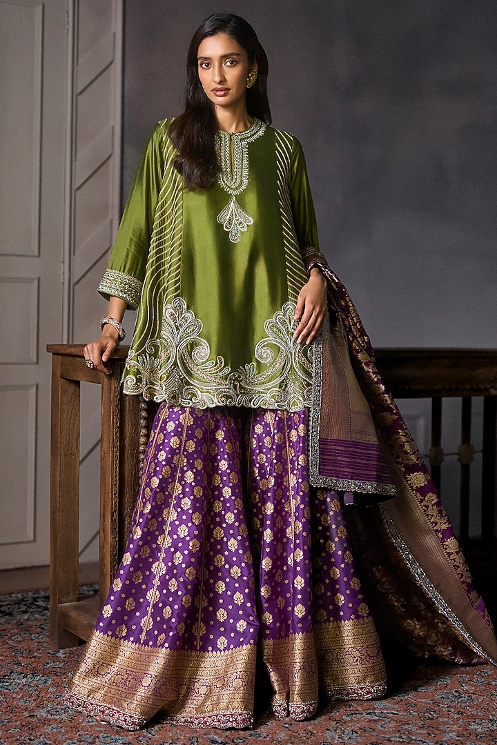 Purple Banarasi Bridal Sharara Set by Jayanti Reddy at Pernia's Pop Up Shop