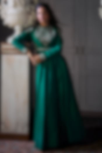 Bottle Green Silk Thread Embroidered Wedding Anarkali by Jayanti Reddy at Pernia's Pop Up Shop