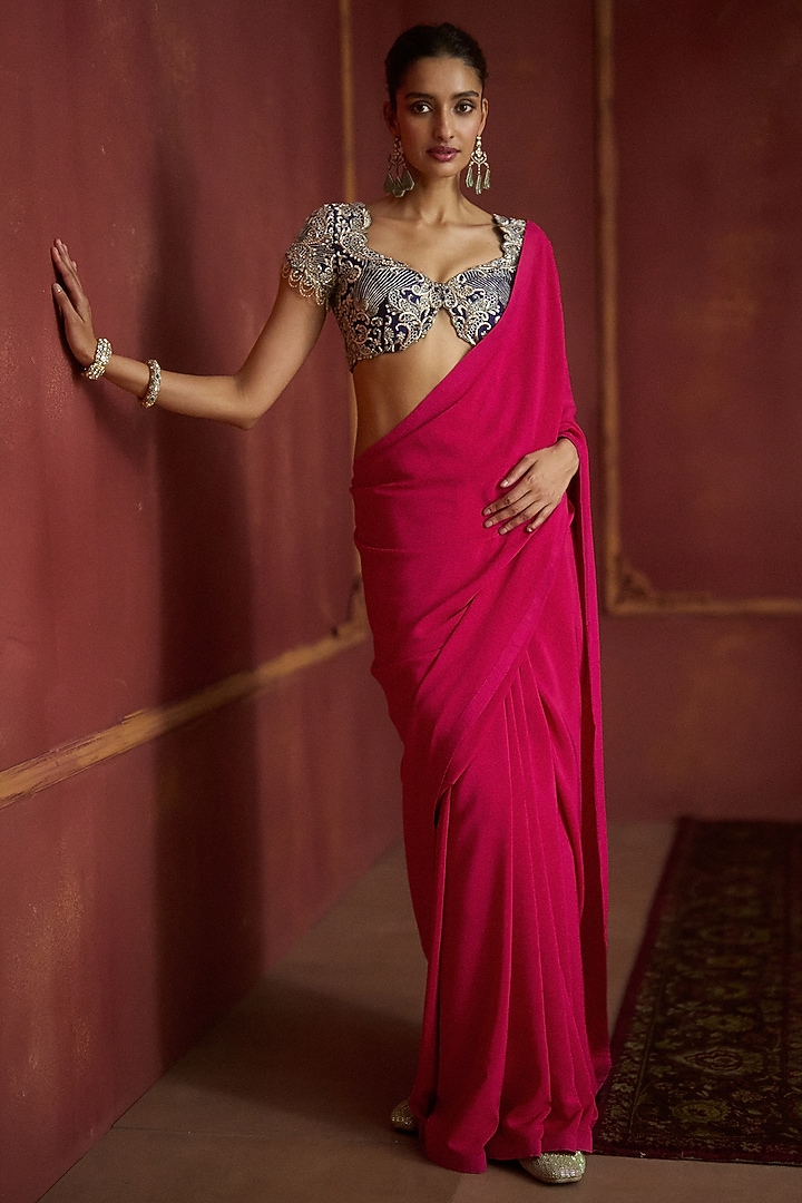 Pink Crepe Reception Saree Set by Jayanti Reddy at Pernia's Pop Up Shop