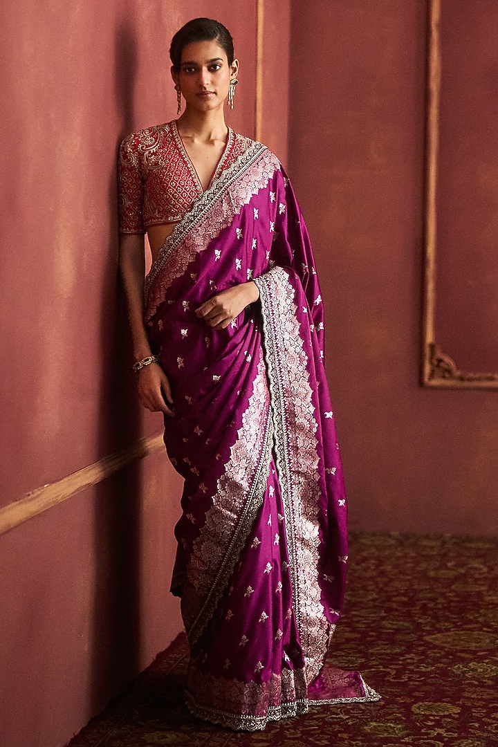 Purple Banarasi Silk Bridal Saree Set by Jayanti Reddy at Pernia's Pop Up Shop