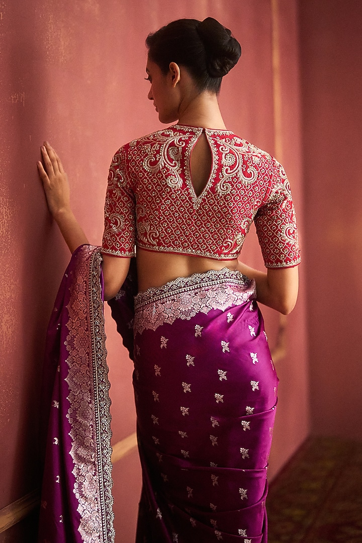Purple Banarasi Silk Bridal Saree Set by Jayanti Reddy at Pernia's Pop Up Shop