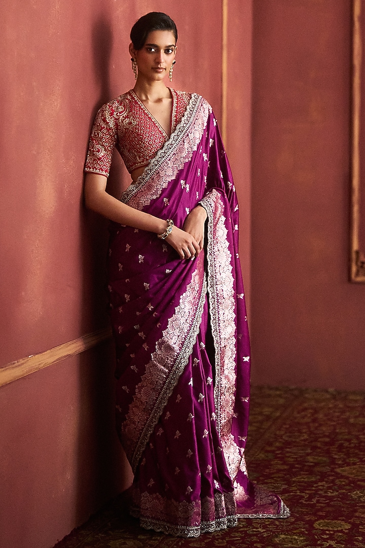 Purple Banarasi Silk Bridal Saree Set by Jayanti Reddy at Pernia's Pop Up Shop