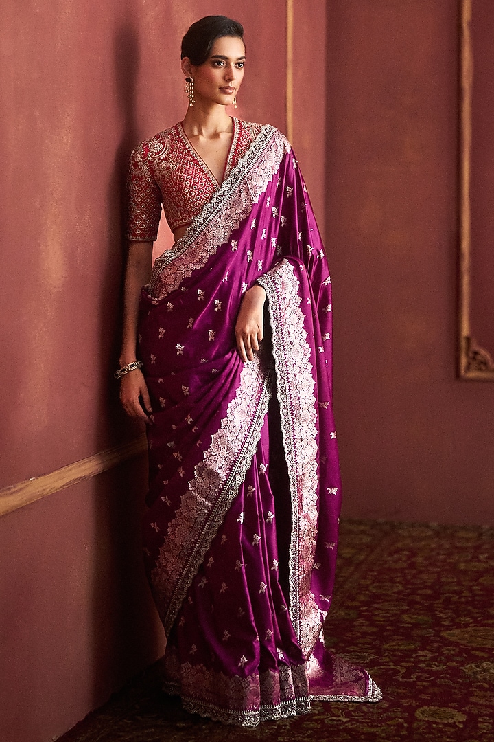Purple Banarasi Silk Bridal Saree Set by Jayanti Reddy at Pernia's Pop Up Shop