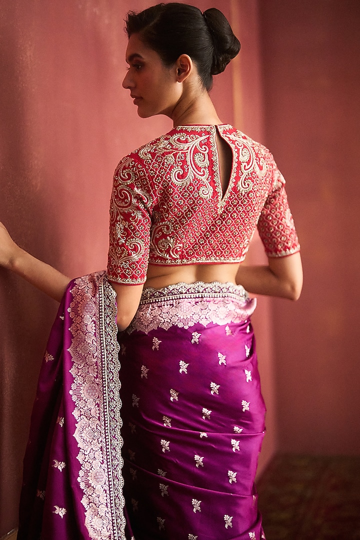 Purple Banarasi Silk Bridal Saree Set by Jayanti Reddy at Pernia's Pop Up Shop