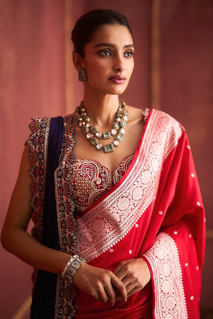 Red Banarasi Silk Bridal Saree Set by Jayanti Reddy at Pernia's Pop Up Shop