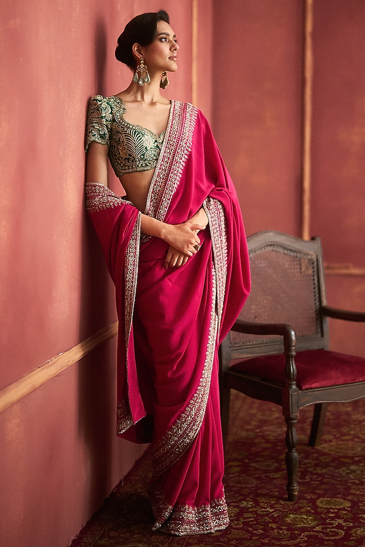 Pink Silk Bridal Saree Set by Jayanti Reddy at Pernia's Pop Up Shop