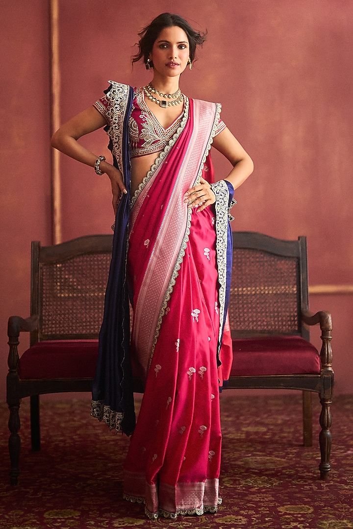 Pink Banarasi Silk Bridal Saree Set by Jayanti Reddy at Pernia's Pop Up Shop
