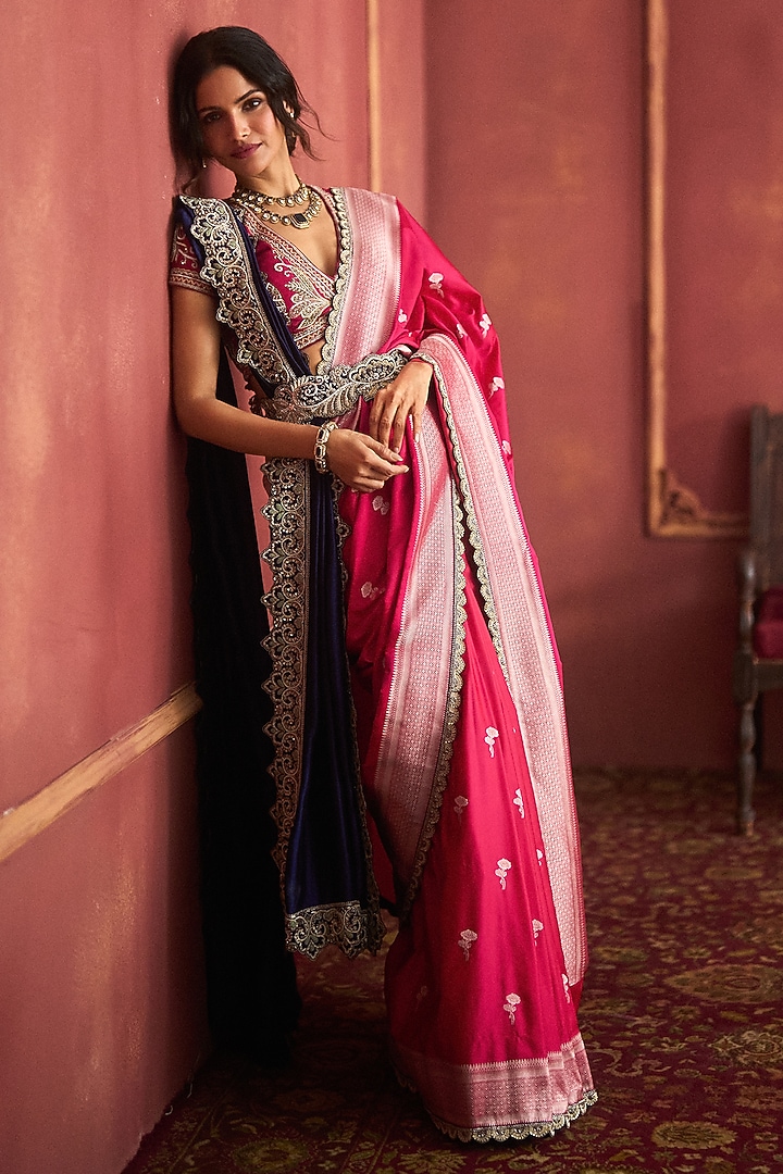 Pink Banarasi Silk Bridal Saree Set by Jayanti Reddy at Pernia's Pop Up Shop
