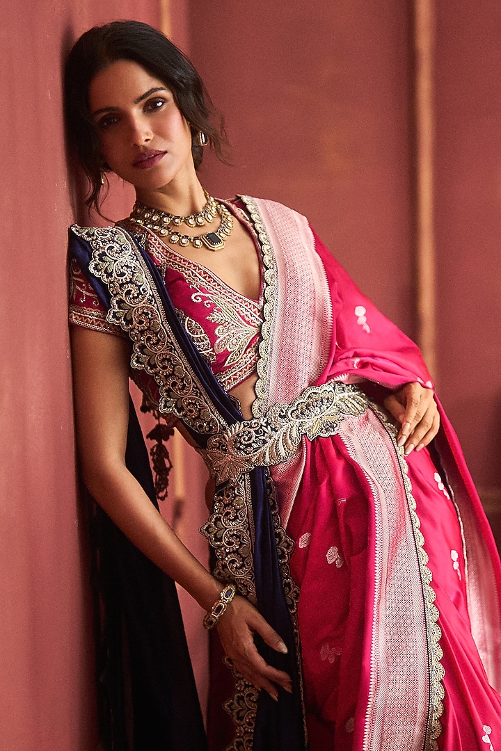 Pink Banarasi Silk Bridal Saree Set by Jayanti Reddy at Pernia's Pop Up Shop