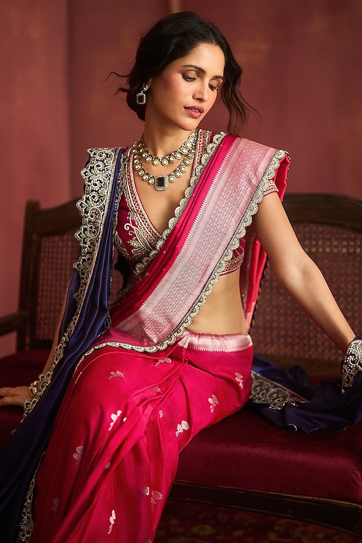 Pink Banarasi Silk Bridal Saree Set by Jayanti Reddy at Pernia's Pop Up Shop
