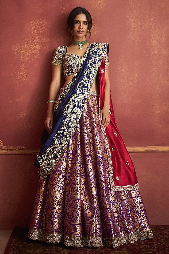 Purple Banarasi Silk Embroidered Bridal Lehenga Set by Jayanti Reddy at Pernia's Pop Up Shop