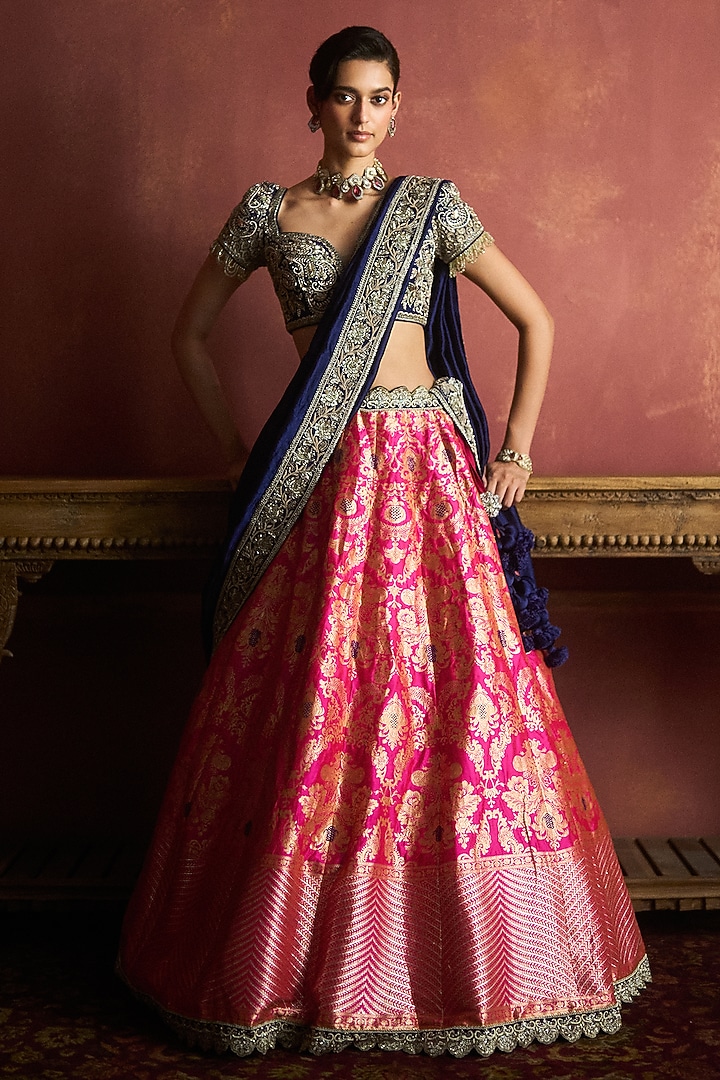 Pink Banarasi Silk Embroidered Bridal Lehenga Set by Jayanti Reddy at Pernia's Pop Up Shop
