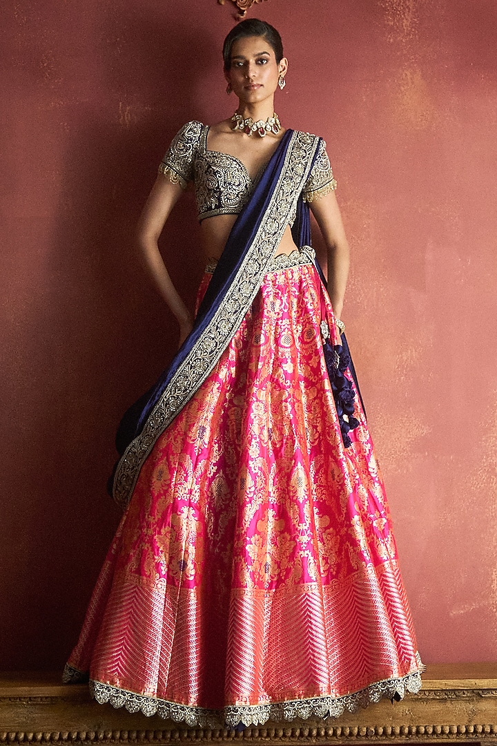 Pink Banarasi Silk Embroidered Bridal Lehenga Set by Jayanti Reddy at Pernia's Pop Up Shop