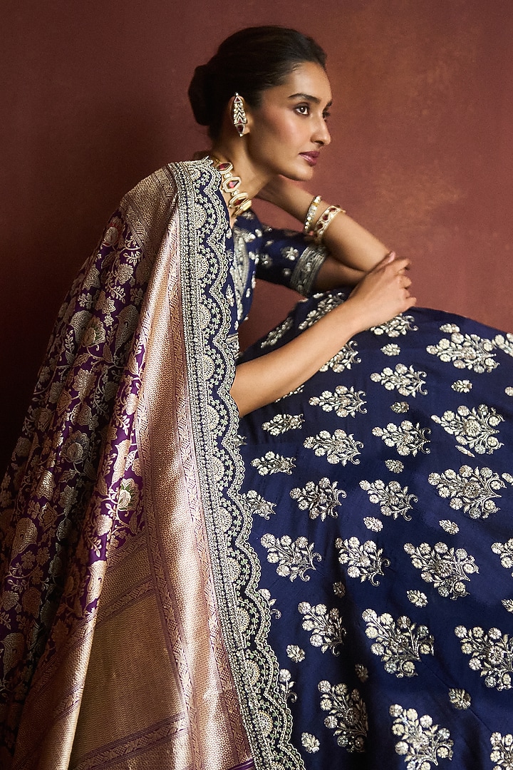 Purple Raw Silk Embroidered Bridal Lehenga Set by Jayanti Reddy at Pernia's Pop Up Shop