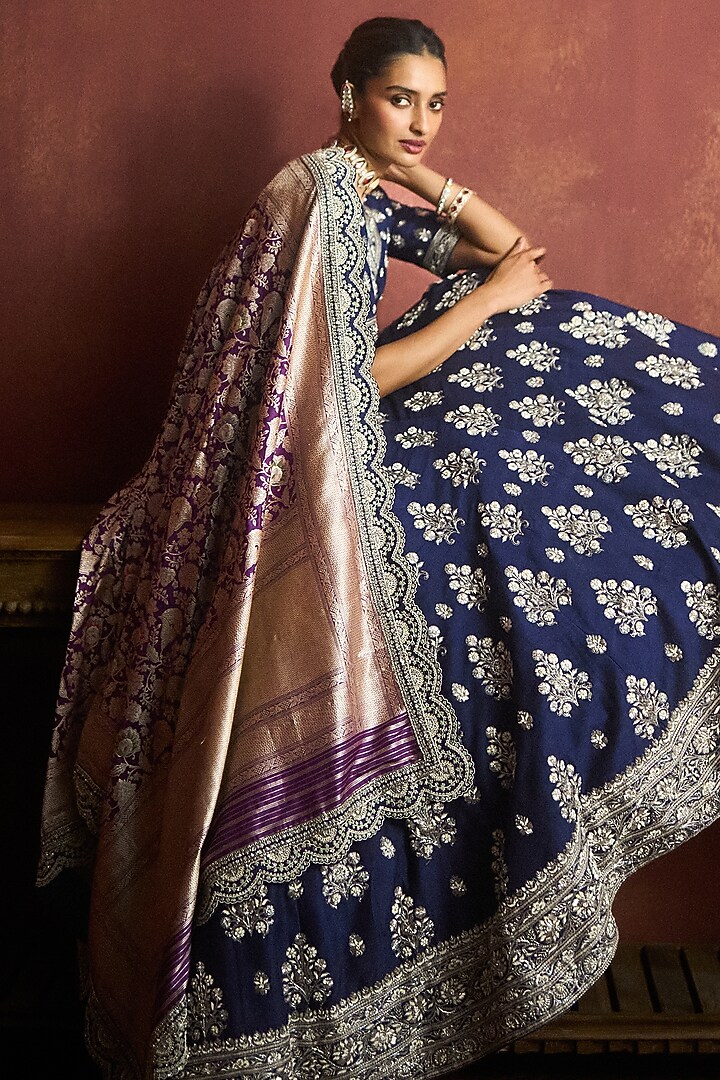 Purple Raw Silk Embroidered Bridal Lehenga Set by Jayanti Reddy at Pernia's Pop Up Shop