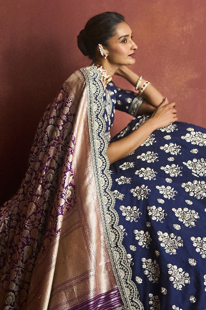 Purple Raw Silk Embroidered Bridal Lehenga Set by Jayanti Reddy at Pernia's Pop Up Shop