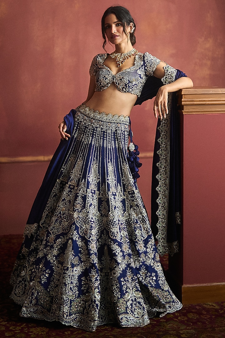 Purple Raw Silk Embroidered Bridal Lehenga Set by Jayanti Reddy at Pernia's Pop Up Shop