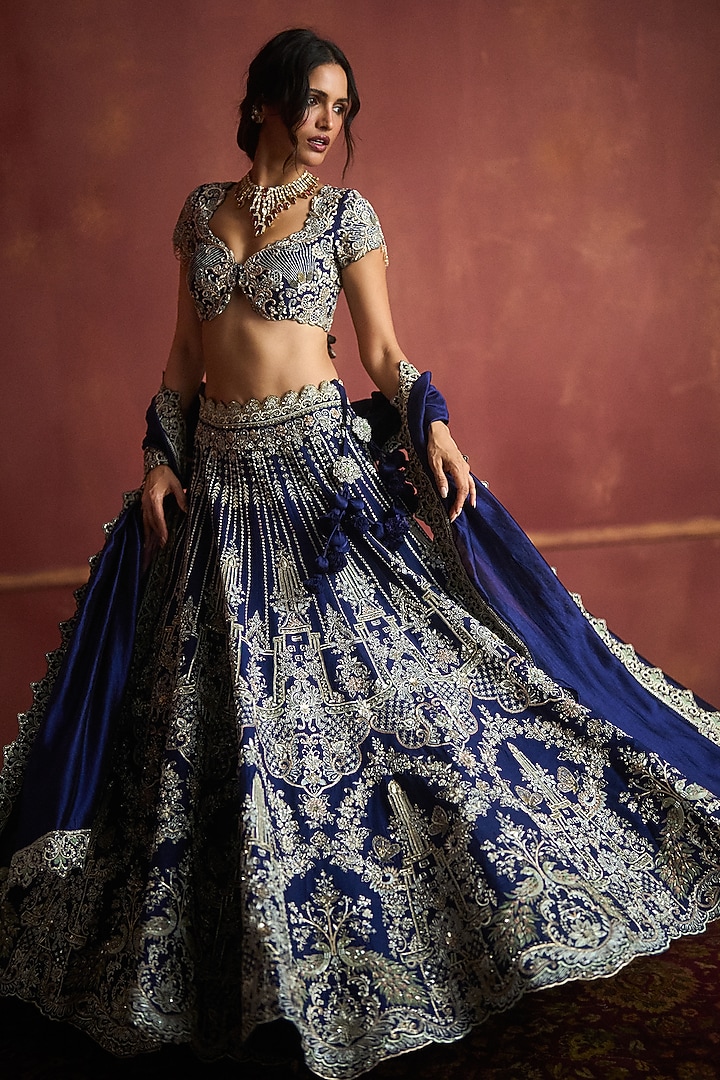 Purple Raw Silk Embroidered Bridal Lehenga Set by Jayanti Reddy at Pernia's Pop Up Shop