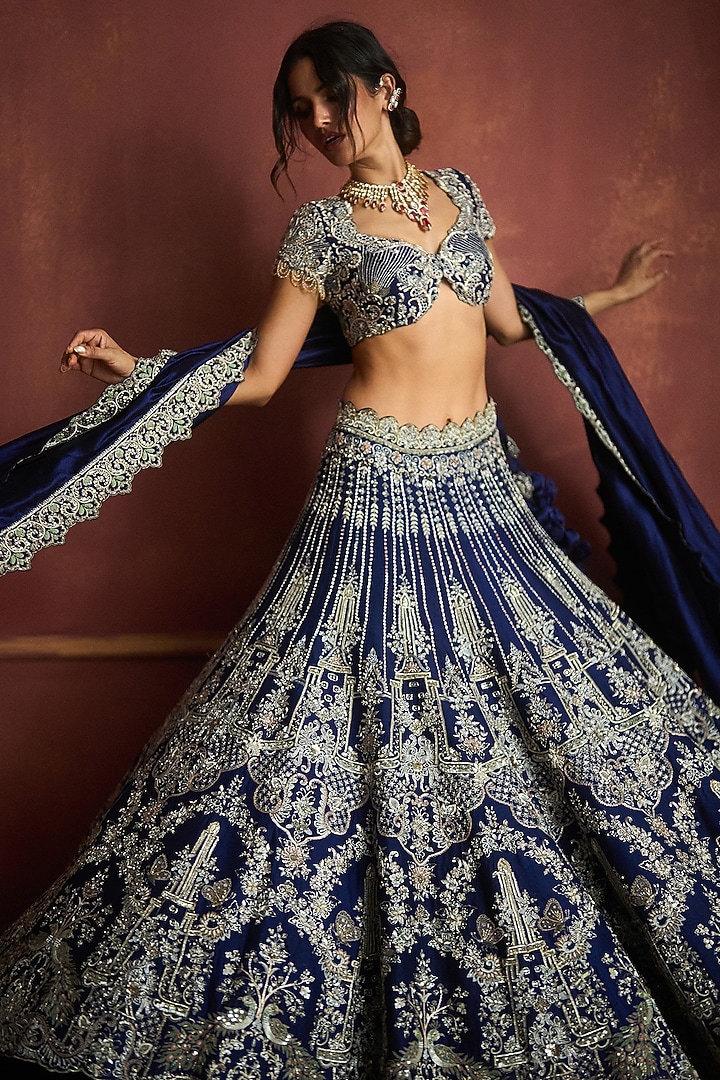 Purple Raw Silk Embroidered Bridal Lehenga Set by Jayanti Reddy at Pernia's Pop Up Shop