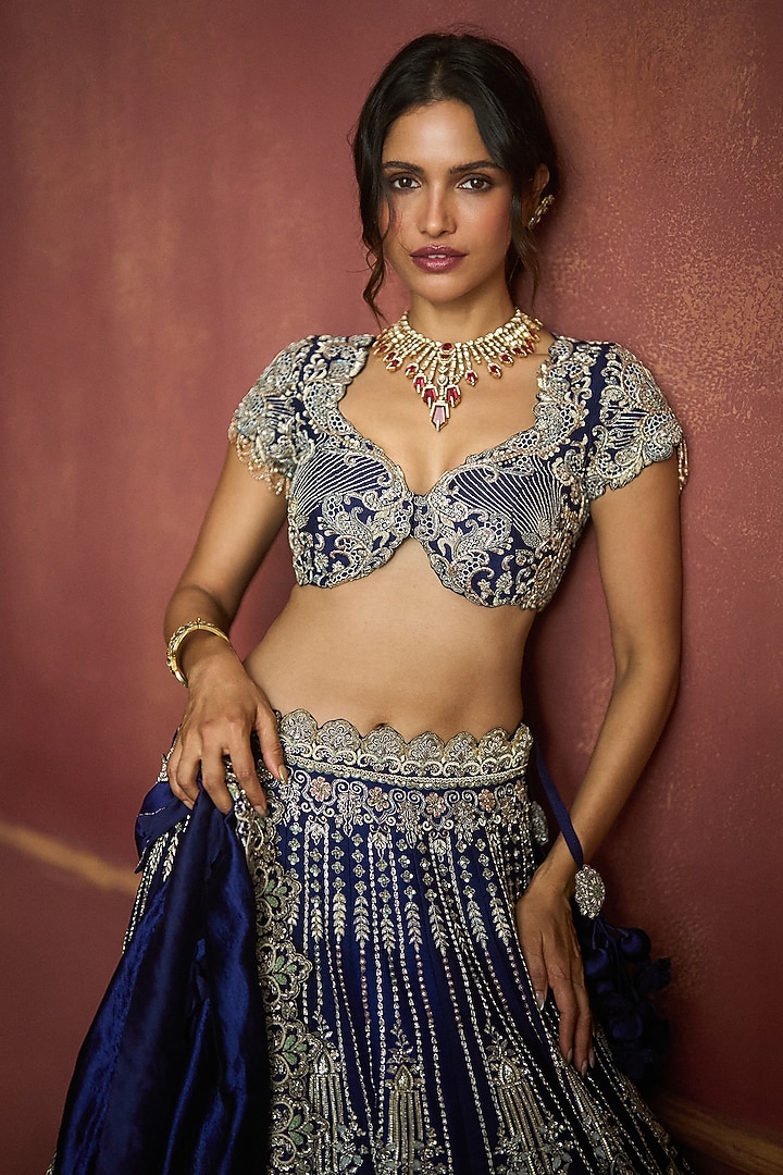 Purple Raw Silk Embroidered Bridal Lehenga Set by Jayanti Reddy at Pernia's Pop Up Shop
