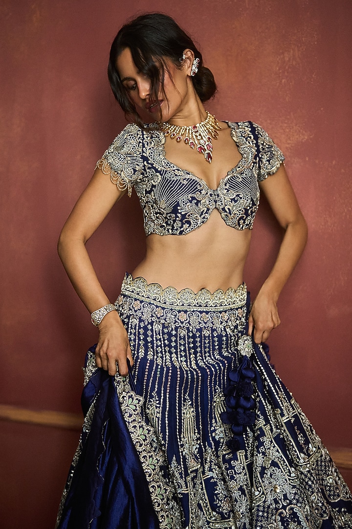 Purple Raw Silk Embroidered Bridal Lehenga Set by Jayanti Reddy at Pernia's Pop Up Shop