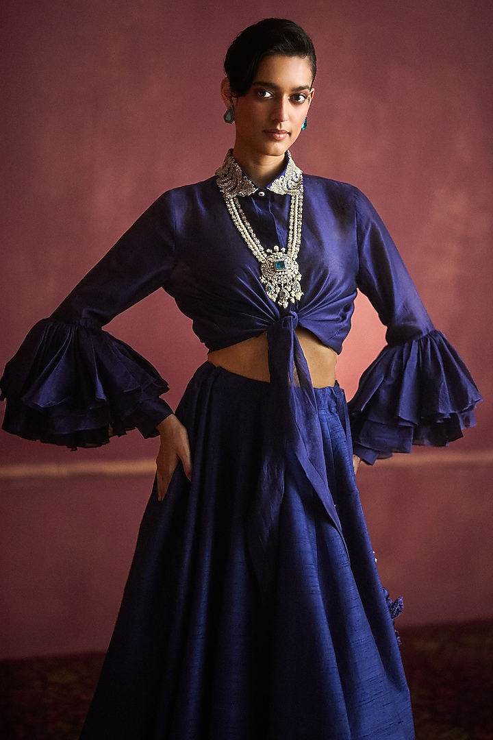 Purple Raw Silk Embroidered Bridal Lehenga Set by Jayanti Reddy at Pernia's Pop Up Shop
