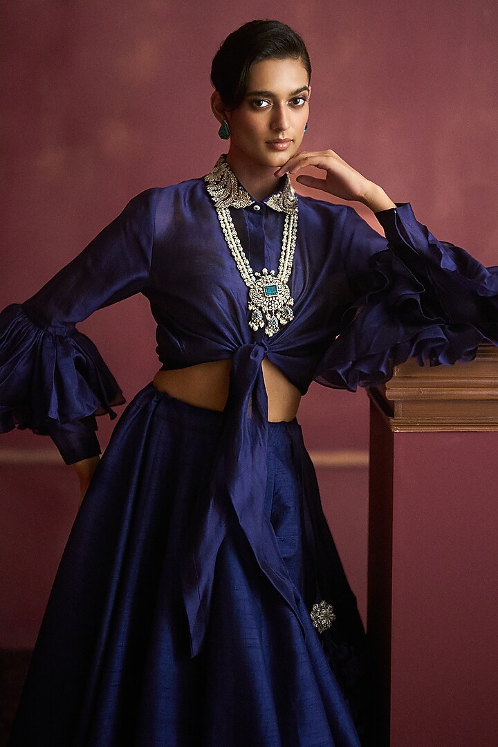 Purple Raw Silk Embroidered Bridal Lehenga Set by Jayanti Reddy at Pernia's Pop Up Shop