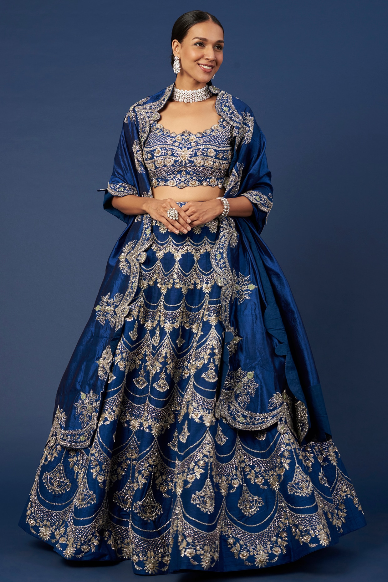 Cobalt Blue Embroidered Lehenga Set Cocktail Wedding top Party handmade Zari Embroidery Bridesmaid Bridal Indian Designer Customisable RD FM