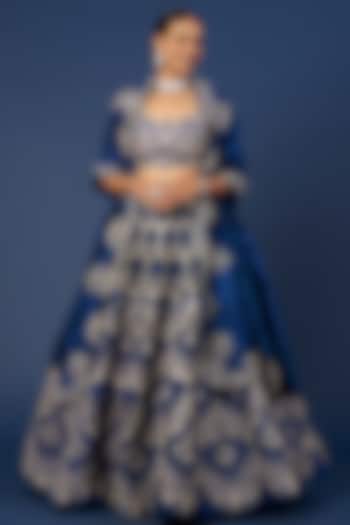 Cobalt Blue Raw Silk Embroidered Bridal Lehenga Set by Jayanti Reddy at Pernia's Pop Up Shop