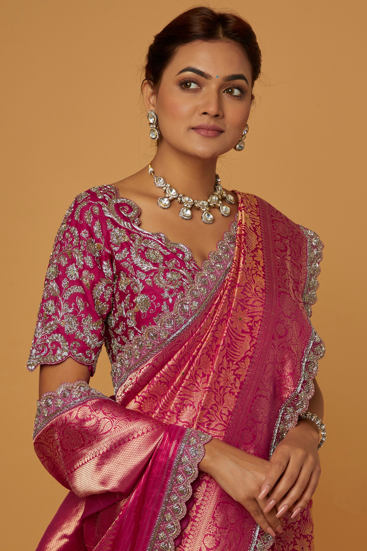 Rani Pink color woven zari work banarasi saree - Clothsvilla